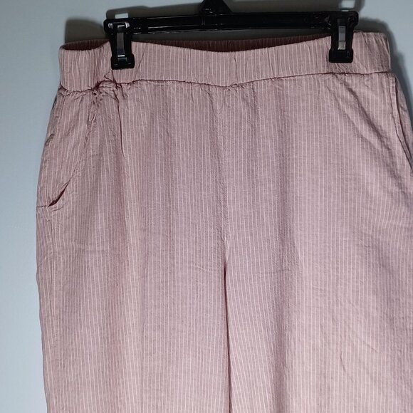 Cupio Wide Leg Pants Womens Large Linen Blend Pink Striped Lagenlook Baggy - Picture 2 of 11